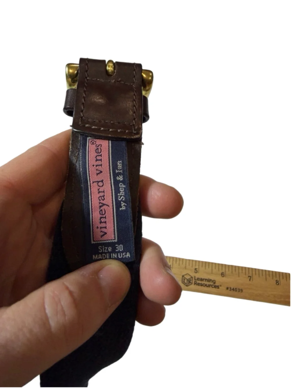 Vineyard Vines Whale Logo Canvas Leather Belt Navy Brown USA Size 30